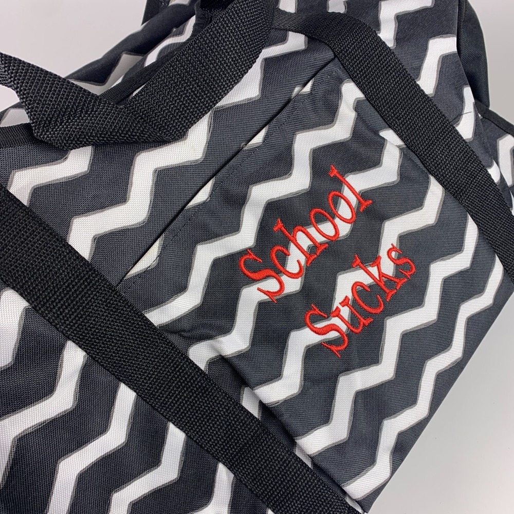Thirty-One 31 All Day Organizing Tote Black Chevron‎ Red Embroidery School Sucks